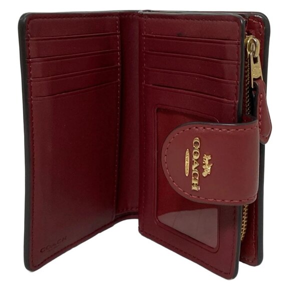 COACH Medium Corner Zip Wallet Ornament Print C7414 Dark Brown Bordeaux PVC - Picture 7 of 9